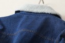 Casaco de ganga feminino acolchoado com forro de pelúcia Gola e forro de pelúcia Fecho com botões Bolso no peito Azul escuro Algodão e poliéster 10