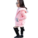 Casaco de Inverno de Peluche para Meninas com Fecho de Zíper, Bolsos com Urso, Capuz com Pêlo e Orelhas, Ilustração de Urso e Coelho 3