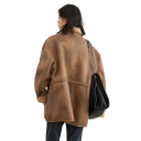 Casaco de Inverno Feminino 95% poliéster 5% elastano Casaco Castanho Reversível com fecho e botões De um lado pelagem com gola Casaco elegante e quente 3