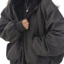 Casaco de Inverno Feminino com Capuz Fecho de Zip Forro de Pêlo Quente Confeção em Poliéster Bolsos para as Mãos Casaco Aconchegante para o Inverno 5