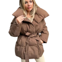 Casaco de Inverno Feminino com Gola Casaco Quente com Fecho de Botões, Bolsos e Corda Ajustável na Cintura Casaco de Inverno 18