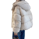Casaco de Inverno Feminino em Algodão Casaco Quente com Capuz Gola Alta Fecho com Zíper e Botões Bolsos Práticos Roupa de Inverno 5
