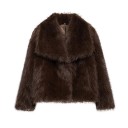 Casaco de Inverno Feminino em Poliéster Casaco Quente com Pêlo Longo Casaco Elegante com Gola Roupa de Inverno Feminina Estilosa 17
