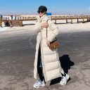 Casaco de inverno feminino extra longo acolchoado com capuz e gola alta Duração acima dos tornozelos Corte reto Bolsos laterais Poliéster 2