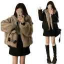 Casaco de Inverno Feminino Reversível com Capuz Casaco Quente com Fecho e Lado em Pele e Bolsos Casaco de Inverno Elegante para Uso Confortável 1