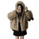 Casaco de Inverno Feminino Reversível com Capuz Casaco Quente com Fecho e Lado em Pele e Bolsos Casaco de Inverno Elegante para Uso Confortável 4