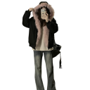 Casaco de Inverno Feminino Reversível com Capuz Casaco Quente com Fecho e Lado em Pele e Bolsos Casaco de Inverno Elegante para Uso 2