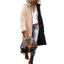 Casaco de Inverno Feminino Reversível com Pelo Fecho de Zíper Capuz Poliéster Nylon Casaco Quente e Aconchegante 2 em 1 Casaco de Inverno 3