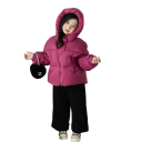 Casaco de Inverno Infantil com Capuz Fecho de Zíper e Botões Gola Alta Casaco Quente em Algodão e Poliéster com Bolsos Corte Confortável para o Inverno 2