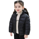Casaco de Inverno Infantil Liso Com Capuz Fecho de Zíper e Botões Casaco Quente de Poliéster para Crianças Corte Confortável de Inverno 4