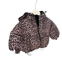 Casaco de Inverno Infantil Reversível Unisex com fecho éclair e capuz, Pockets, Padrão de Leopardo e Cor Preta, Poliéster e Algodão 2