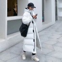 Casaco de inverno longo para senhora, acolchoado, com capuz Corte solto Colarinho alto Bolso no peito com fecho Algodão e poliéster 3