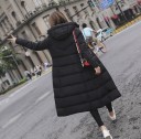 Casaco de inverno longo para senhora com capuz Câmaras acolchoadas Comprimento até ao joelho Bolsos laterais Exterior em poliéster 3