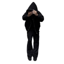 Casaco de Inverno Masculino em Pele Sintética Preta Resistência ao Vento Fecho com Zíper Poliéster Resistente Casaco Quente para o Inverno 4