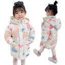 Casaco de Inverno para Meninas com Capuz Fecho com Zíper e Botões Bolso Casaco quente de algodão-poliéster com motivos de arco-íris Casaco aconchegante para crianças 4