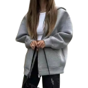 Casaco de mulher com capuz Corte solto Fecho com zip Kapsas para as mãos Material quente e macio Casaco estiloso para outono 5