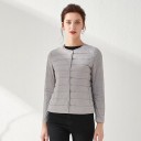 Casaco de penas feminino sem gola com decote redondo Corte curto e reto com acolchoamento horizontal Manga longa Fecho à frente Nylon 5