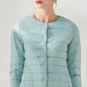 Casaco de penas feminino sem gola com decote redondo Corte curto e reto com acolchoamento horizontal Manga longa Fecho à frente Nylon 12