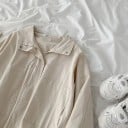 Casaco de primavera feminino de corte solto com gola alta Fecho com ziper Sobretapa Grandes bolsos frontais Cordão ajustável na parte 6
