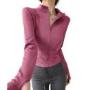 Casaco desportivo feminino com fecho éclair Corte justo Aberturas para polegares Material de secagem rápida Conforto no uso Roupa de fitness Treino 12