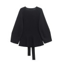 Casaco elegante feminino com cinto para atar Casaco de uma só cor com decote em V para qualquer ocasião 14