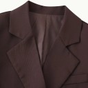 Casaco feminino castanho com colarinho e bolsos Casaco elegante de uma só cor com botões em poliéster Casaco estiloso para a época de outono 11