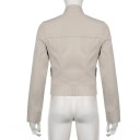 Casaco feminino cinza claro com fecho éclair Casaco curto com colarinho Casaco de primavera e outono Blazer elegante até à cintura com punhos Estilo 3