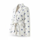 Casaco feminino com cinto de atar Padrão floral Lapelas e bolsos com lapela Poliéster Branco com flores azuis Para o trabalho e para a primavera 1