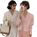 Casaco feminino liso com bolsos e decote em V 5