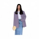 Casaco Feminino Oversize Prolongado Corte Solto Lapelas Fecho com Botões Bolsos Poliéster e Algodão Para o Trabalho e a Cidade 2
