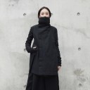 Casaco longo assimétrico feminino com gola alta Corte solto em camadas com parte inferior acolchoada e costas alongadas Algodão preto 5