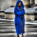 Casaco longo feminino de pele sintética P2179 1