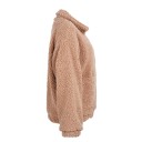 Casaco quente de pelúcia para senhora com fecho de zip e gola dobrada Corte oversized solto Dois grandes bolsos frontais Poliéster 10