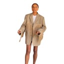 Casaco retro feminino com franjas corte oversized aberto com botões e lapelas bege casaco alongado para a cidade e para o trabalho 2