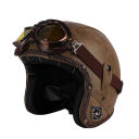 Casca de motocicleta retro cu ochelari de protectie Design clasic cu detalii din piele Casca de protectie din material ABS pentru conducerea motocicletei 4