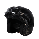Casco de motocicleta retro con gafas Casco protector fabricado en ABS y cuero artificial Correa ajustable Diseño abierto 1