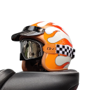 Casco de motocicleta retro con llamas naranjas, material ABS, gafas estilo vintage, estilo chopper, café racer, scooter 2