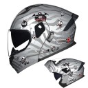 Casque de moto intégral unisexe, modulable, ABS+PC gris avec impression de squelettes et motifs d'Halloween 1