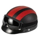 Casque en cuir avec lunettes de protection et visière 28 x 16 cm Coque en ABS avec revêtement en cuir rétro ouverte pour scooter et moto 7