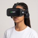 Casque VR avec écouteurs pour mobile jusqu'à 6 pouces lunettes 3D pour réalité virtuelle avec sangle sur le sommet et large partie arrière en couleur noire 2