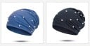 Casquette beanie pour femme ornée d'imitation de perles et de strass brillants Coupe ample avec doux ruché Tricot fin en polyester 11