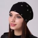 Casquette pour femme de style beanie avec des étoiles argentées Coupe ample et fluide Mélange de polyester et de coton Tour de tête 54 à 59 11