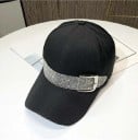 Casquette pour femmes avec bande scintillante en pierres et boucle en métal Coton Coupe classique Visière incurvée Tour de tête 55 à 60 cm 3