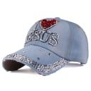 Casquette pour femmes ornée de strass Inscription I love Jesus avec un cœur Strass sur la visière Taille ajustable de 56 à 60 cm Coton 6