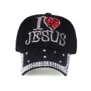 Casquette pour femmes ornée de strass Inscription I love Jesus avec un cœur Strass sur la visière Taille ajustable de 56 à 60 cm Coton 9