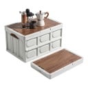 Cassa da campeggio pieghevole in plastica con coperchio e maniglie 15 l 33 x 24 x 17 cm PP e piano in legno Bianco Scatola portaoggetti per auto 7