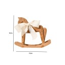 Cavallo a dondolo in legno con fiocco in tessuto 19 × 15 cm legno naturale decorazione beige per mensola o camera dei bambini 2