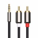 Cavo di collegamento AUX jack 3,5mm diviso in due connettori Per collegare il telefono agli altoparlanti Cavo nero con custodie metalliche 3
