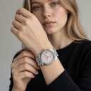 Ceasuri de lux pentru dame cu pietre pe cadran Fereastră cu dată Lunetă striată Brățară din articole argintii Rezistent la apă 5 ATM 9