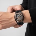 Ceasuri mecanice de lux pentru bărbați Skeleton cu mecanism vizibil Carcasă tonneau 42 x 53 mm Rezistent la apă 3 ATM Curea din silicon 4